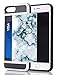 Credit Card ID Holder Wallet Case For iPhone 7 / iPhone 8 Dual Slim Shock-Resistant Hybrid Armor Case - Holds 2 Cards & Cash By Corpcase. ID CARD Slider Grey White Marble Granite Mosaic Pattern.