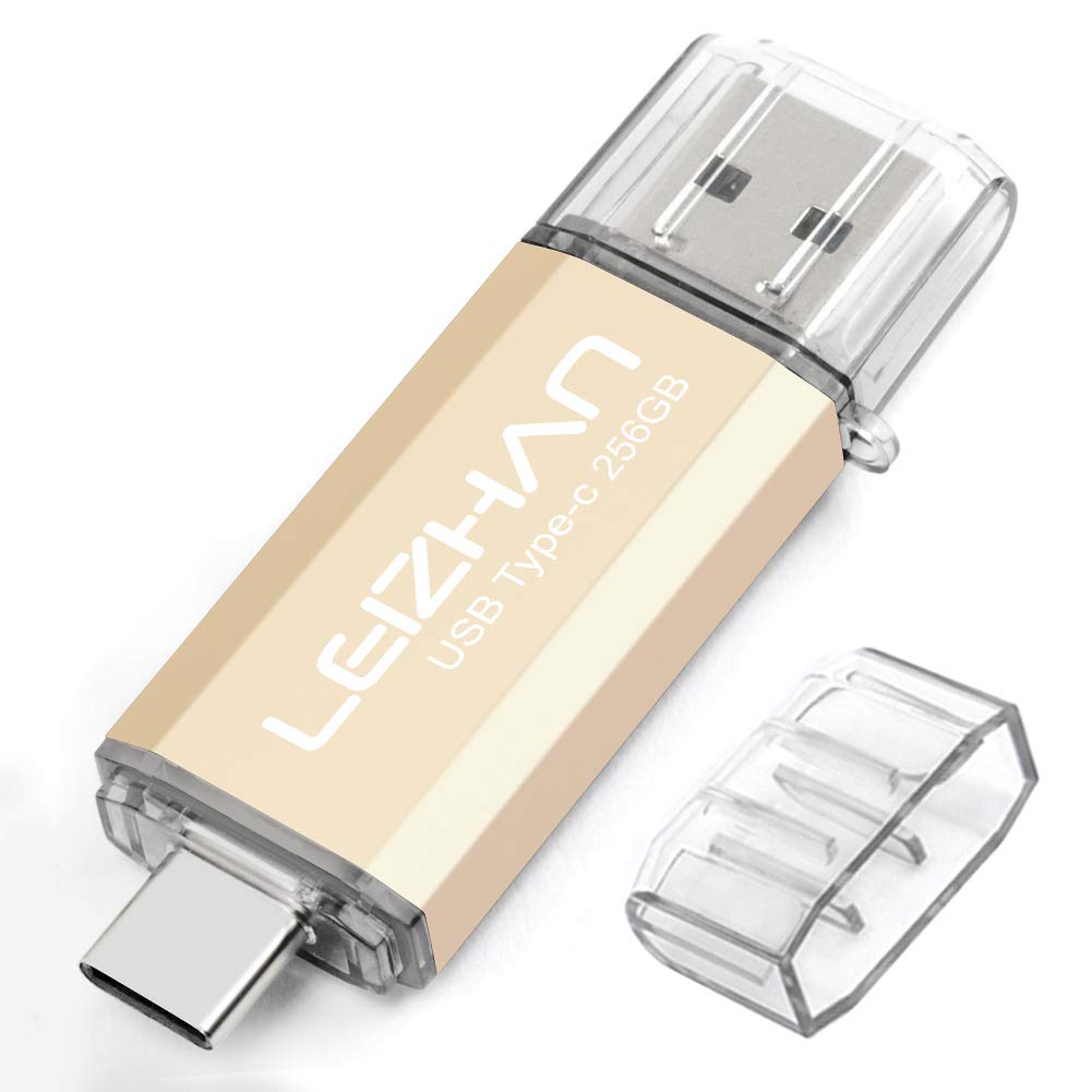 leizhan 256GB USB 3.0 Flash Drive Thumb Drives Jump Drive USB Memory Stick Type-C/USB-A 2 in 1 - Gold