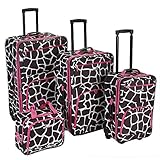 Rockland Luggage 4 Piece Luggage Set, Pink Giraffe, One Size
