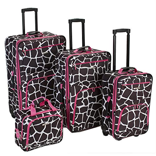 Rockland Luggage 4 Piece Luggage Set, Pink Giraffe, One Size