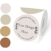 3 Inch Round Thermal Label Printer Stickers, Beige Gradient Self-Adhesive Direct Thermal Labels Stickers, Waterproof/Perforation Line Design- 300 Sheets
