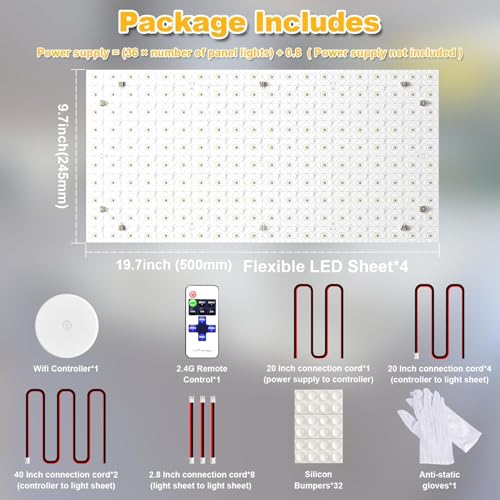 Lichaser 6000K LED Backlight Sheet White 24V 36W, Dimmable LED Panel Sheet Compatible with Alexa, Flexible Backlit Light Remote & APP, 19.7X9.7 Inch for Marble, Onyx, Quartz Countertop (4 Pack)