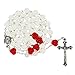 Rosary Beads 8mm White Flowers Beads With 6 pcs Rose And Metal Cross