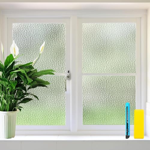 Zindoo Vinyl Adhesive Glass Opaque Wavy Pattern 59.5 × 200 cm Privacy Protection Anti UV Self-Adhesive for Bedroom, Living Room, Dining Room, Kitchen