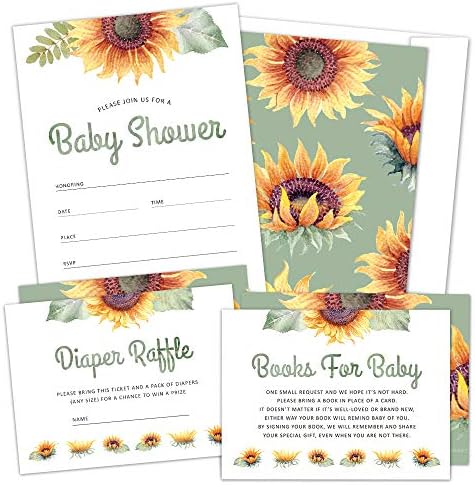 Set of 25 Sunflower Baby Shower Invitations