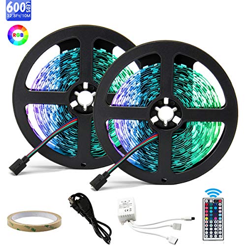 ZHT Led Strip Lights 600 LEDs Rope Lights with 12V RGB Colour Dimmable String Lights, 44 Keys IR Remote Controller LED Light Kit for Home Kitchen Festival Lighting Decoration (10M Non-Waterproof)