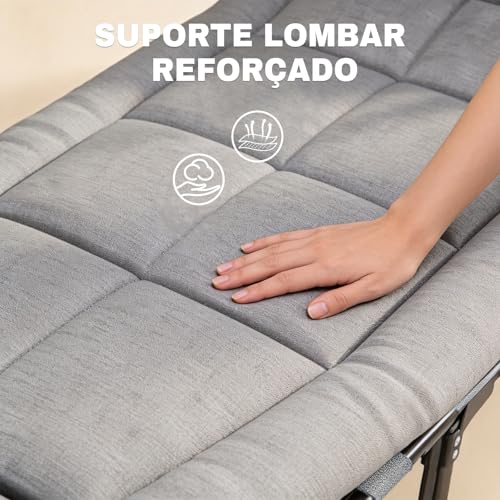 Cama Dobrável de Solteiro com Colchão Integrado, Estrutura de Aço Reforçada de 24mm e Suporte para até 220kg, Tecido de Linho e Oxford, Design de 8 Pés