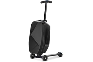 smilesun Scooter Luggage For Kids & Adults， Hardside Ride On Suitcase For Kids Ages 4-15 Multifunctional Lightweight Foldable Carry On Luggage With Wheels Ride On For Children Teenagers（Coal Black）