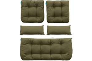 QILLOWAY Outdoor Patio Wicker Seat Cushions Group Loveseat/Two U-Shape/Two Lumbar Pillows for Patio Furniture,Wicker Loveseat,Bench,Porch,All Weather, Settee of 5 (SAGE/Army Green)