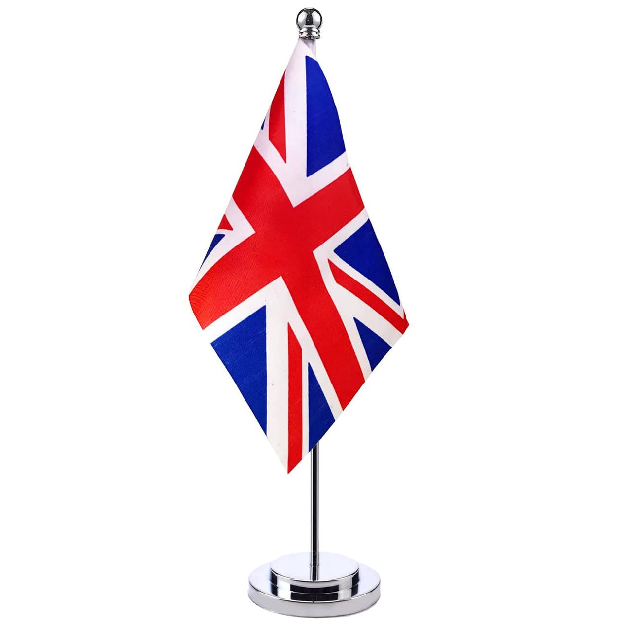 UK Table Flag - United Kingdom Miniature British Desktop Flag With Stainless Steel Base - Union Jack for Home Office Festival Celebration Decorations
