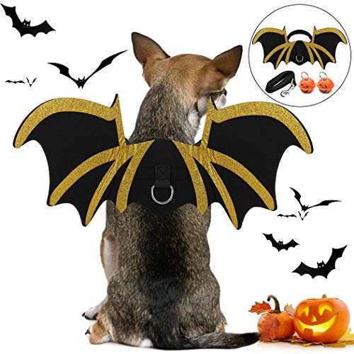 Legendog Halloween Costumes for Dogs, Dog Halloween Bat Costume for Dogs, Cool Pet Halloween Costumes for Dogs, Bat Wings for Dogs with Dog Leash and Pumpkin Bells