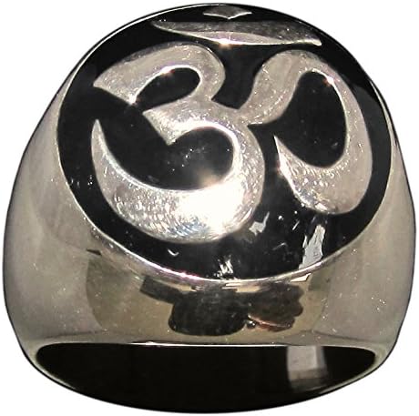 Men's Signet OM Ring, Large Aum in Bronze with Black Enamel (Size H to Z+3)