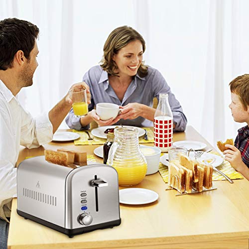 2 Slice Toaster, Stainless Steel Toasters Cool Touch with Extra-Wide Slots, Defrost/Reheat/Cancel Function, 7 Browning Dials and Removable Crumb Tray (Silver)