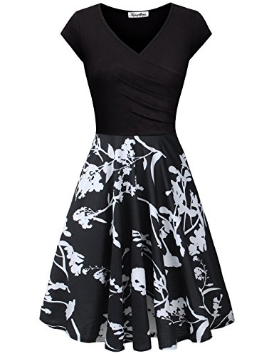 KASCLINO Swing Dress, Women's Vintage Patchwork Pockets Swing Dress with Pockets Wine Black-2 XL