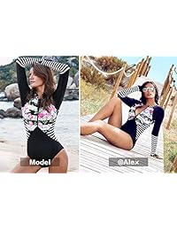 Exlura traje de baño de una pieza con cremallera frontal y manga larga para dama