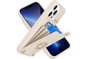 LAMEEKU Wallet Case with Card Holder for iPhone 13 Pro Max, 360°Rotation Ring Stand, Leather Kickstand Card Slots Case,RFID Blocking Shockproof Cover for Women and Men for Apple 13 Pro Max 6.7'' Beige