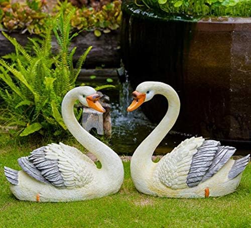 SDBRKYH Garden Decoration Sculpture, Swan Statue, Goose Sculpture, Bird Simulation Animal Model, Outdoor Garden Lawn Landscape Sculpture,2PCS