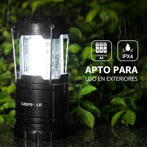 Lepro 4 Pack Lámparas de Camping Retráctiles, IPX4 Impermeable, Regulable (Tirar para Encender/Ajustar), Luz Portátil para Senderismo, Camping, Emergencia, Funciona con 3 Pilas AA (No Incluidas)