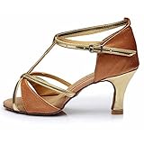 HROYL Women's Latin Dance Shoes Satin Ballroom W7-W09