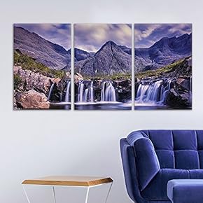 3 Panel Canvas Wall Art - Landscape Waterfall in The Rocky Mountain - Giclee Print Gallery Wrap Modern Home Art Ready to Hang - 16"x24" x 3 Panels
