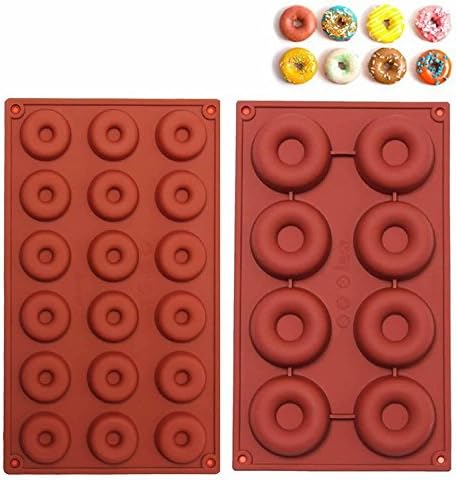 MUMUTIPS 2-Size Silicone Donut Pan Muffin Cups Cake Baking Mold,8/18-Cavity