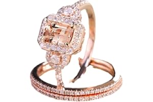 LRGKMCWTOB Fashion Elegant Women Gorgeous 18K Rose Gold Filled Morganite Ring Engagement Bridal Women Jewelry Set Size 6-10