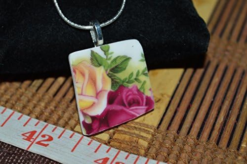Recycled Broken Royal Albert China Necklace, Old Country Roses Pendant