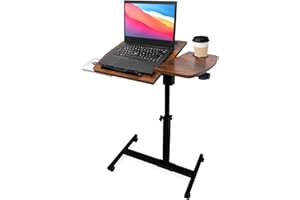 DOKKOME Medical Adjustable Overbed Bedside Table with Wheels, Mobile Standing Desk Laptop Computer Cart with Phone Holder and Drawer for Hospital and Home Use
