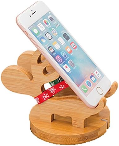 Cell Phone Stand,Cell Phone Holder Bamboo Wood Christmas Elk Deer Desk Dock Charging for iPhone 6 6S 7 Plus ipad Pro Iwatch All Android Smartphone,Holiday Gift,Office Decoration