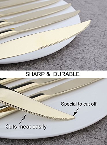 Steak Knife Set, Onlycooker Heavy Duty Knives Stainless Steel 6 Piece 9-inch Table Flatware Silverware Dishwasher Safe Use for Home Kitchen or Restaurant (Gold) - Thumbnail 3