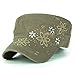 ililily Crystal Gemstone Stud Flower Vintage Cotton Military Army Hat Cadet Cap, Olive Drab
