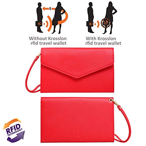 Krosslon Rfid Passport Holder Wristlet Travel Wallet Trifold Documents Organizer Slim Purse, Fit US UK CA Passport Cover Traveling Accessories for Women, Red(11#)