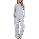 PNAEONG Womens Pajama Sets Long Sleeve Top With Pants Lounge Sets Soft Sleepwear Comfy Pjs With Pockets