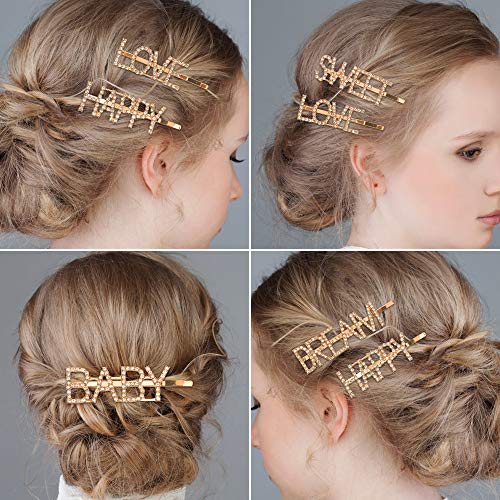 CGBOOM 10PCS Gold Word Hair Clip, Sparkly Letter Rhinestone Hair Pins, Crystal Bobby Pins Barrettes Headwear Luxury Hair Jewellery for Women Girls (Pattern 2) - Thumbnail 2
