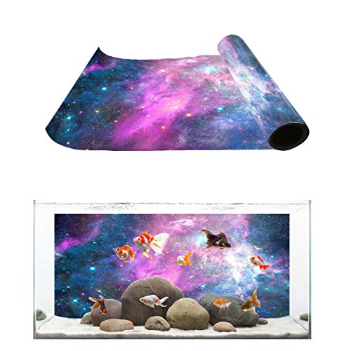 T&H Home Aquarium Décor Backgrounds – Purple Outer Space Starry Sky Fish Tank Background Aquarium Sticker Wallpaper Decoration Picture PVC Adhesive Poster, 30.4″ W x 18.4″ H