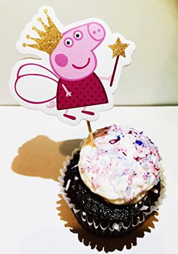 Set of 6-Pack Peppa Pig Cupcake Toppers Picks for Kids Birthday Picnic Baby Shower Party Cake and Dessert Decoration