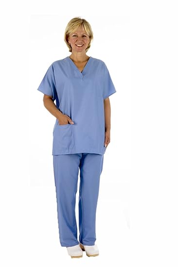 Medical Reversible Scrub Tunic Trouser Set Unisex Blue Or