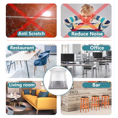 Square Chair Pads 24 Pieces Transparent Silicone Felt Pads with Felt, Anti-Scratch Felt for Chairs, Protective Leg Caps for Wooden Floors(Fit:19-25mm)