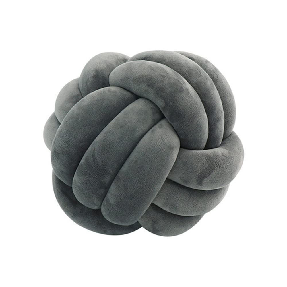 NatureMan Soft Knot Ball Pillows,Round Throw Pillow Cushion Children Room Decoration Plush Pillow,Handmade Round Plush Pillow,Calming Stress Relief PlushToy,diameter 28cm (dark grey)