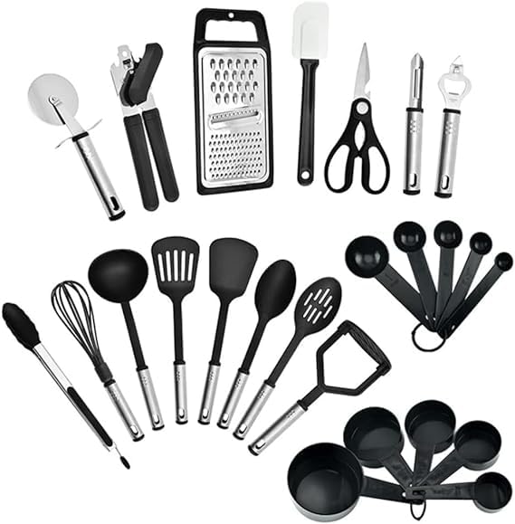 25pc Kitchen Utensils Set - Nylon and Stainless Steel Cooking Utensils Set -Non-Stick Kitchen Utensils with Spatula- Kitchen Gadgets Cookware Set -Kitchen Tools Set