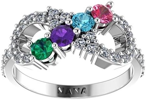 Infinity Mothers Rings w/ 1 to 6 Simulated Birthstones in Sterling Silver or 10K Gold