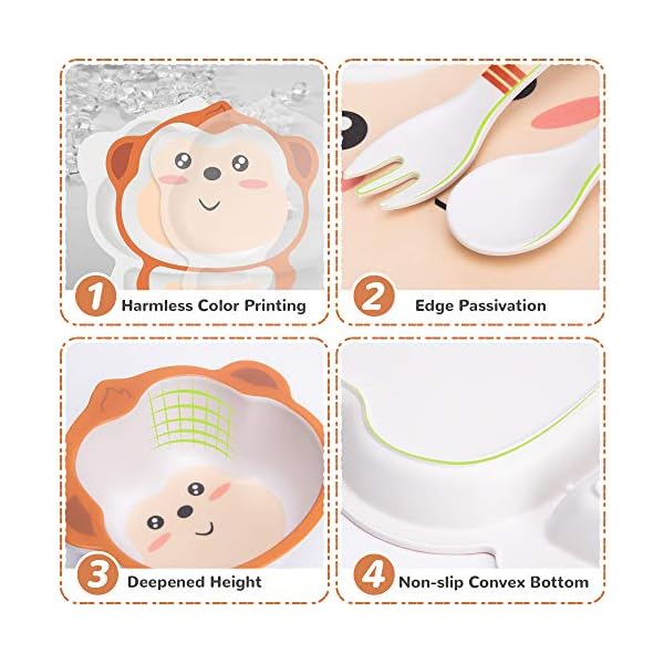H-HOMEWINS-5-Piece-Kids-Dinner-Set-Eco-Friendly-Bamboo-Tableware-Includes-Plate-Bowl-Cup-Fork-Spoon-Dishwasher-Safe-Dinnerware-for-Baby-Children-Monkey H HOMEWINS 5-Piece Kids Dinner Set Eco-Friendly Bamboo Tableware Includes Plate Bowl Cup Fork Spoon Dishwasher Safe Dinnerware for Baby Children (Monkey)
