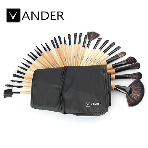 Vander Synthetic Kabuki Foundation Blending Makeup Brushes Kit with Bag - Wood Vander Synthetic Kabuki Foundation Blending Makeup Brushes Kit with Bag - Wood