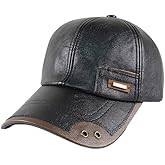 Scabre Warm Leather Baseball Caps, 2026 Men's PU Leather Shell Fleece Lining Adjustable Cap for Fall Winter Outdoor