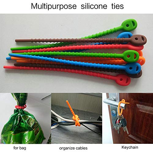 Pawaca Reusable Silicone Cable Tie Wraps - Set of 8, Colorful Multi-Use Bag Clip Management Zip 7 Inch Wire Ties for Offices, Kitchens, Garages, Dorm Rooms