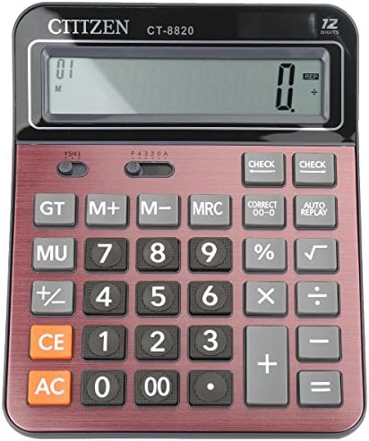 Electronic Desktop Calculator,Electronic Desktop Calculators with 12 Digit Large Display, Solar Battery LCD Display Office Calculator (Red)