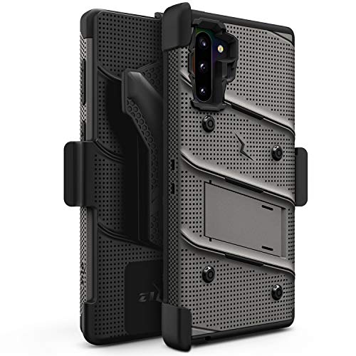 ZIZO Bolt Series Samsung Galaxy Note 10 Case | Heavy-Duty Military-Grade Drop Protection w/Kickstand Included Belt Clip Holster Lanyard (Metal Gray/Black)