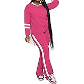 PINSV 2 Piece Sets for Women Fall Casual Outfits Long Sleeve Top and Flare Pants Lounge Sets Track suit