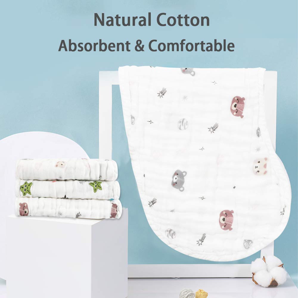 Burp Cloths Baby Bibs 4 Pack 100% Cotton 6 Layers Multi-Use Muslin Burp Cloths for Boys & Girls Muslin Cloths by Yoofoss (1-24 Month): Baby