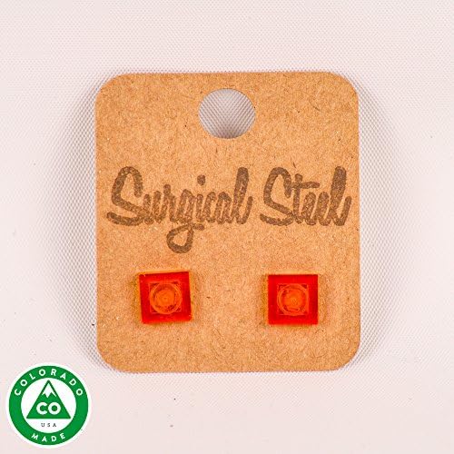 Transparent Orange LEGO Square Stud Earrings